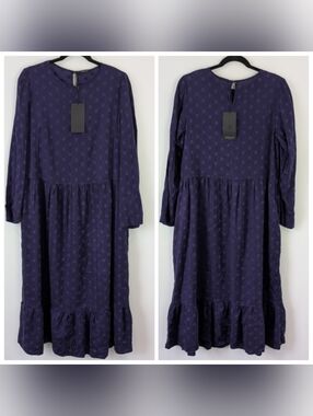 NEW Grizas Spotted Silk Cotton Midi Dress Size L Lagenlook